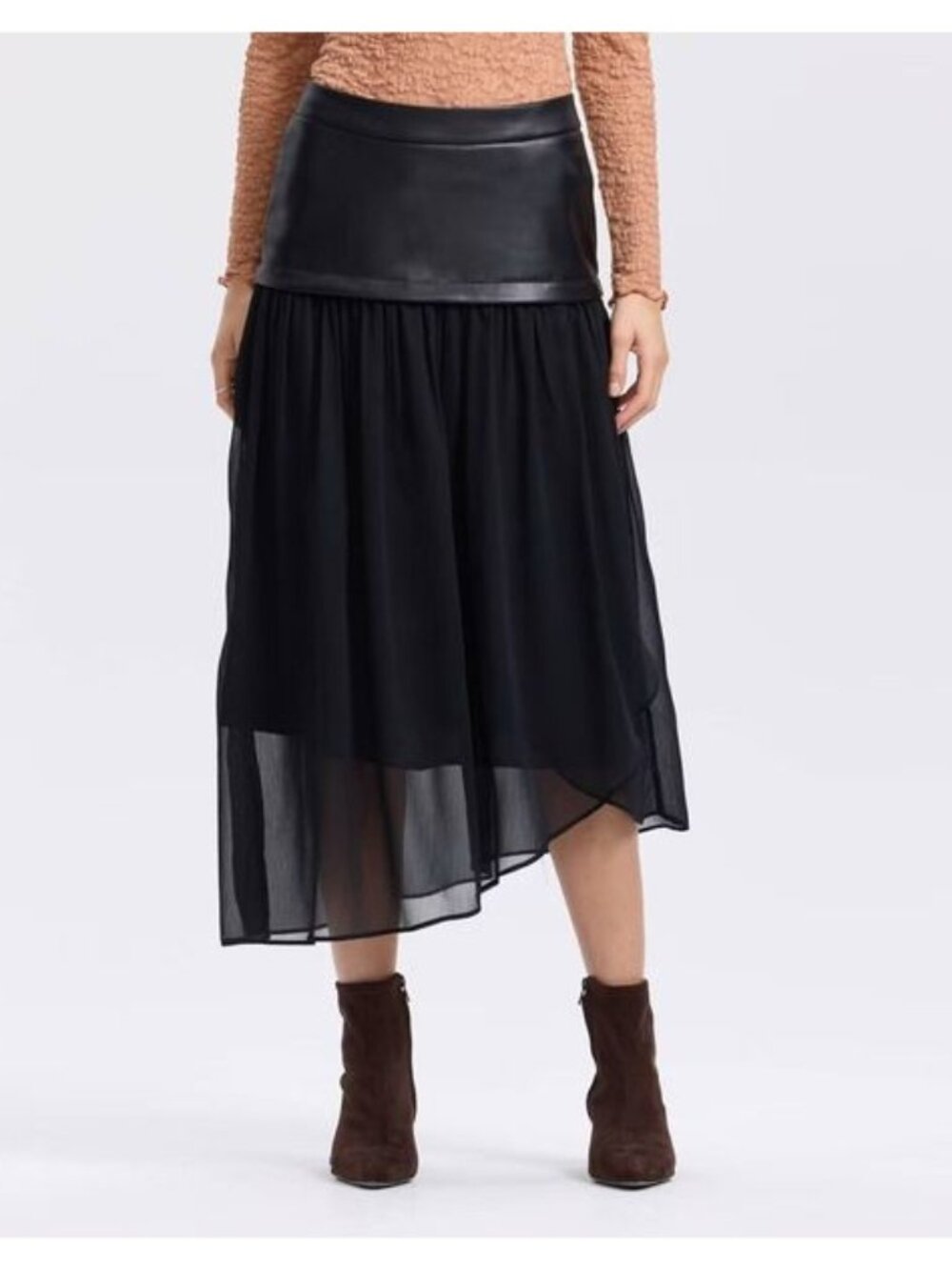 NEW A New Day Mixed Fabric A-Line Skirt - Black - Size XS